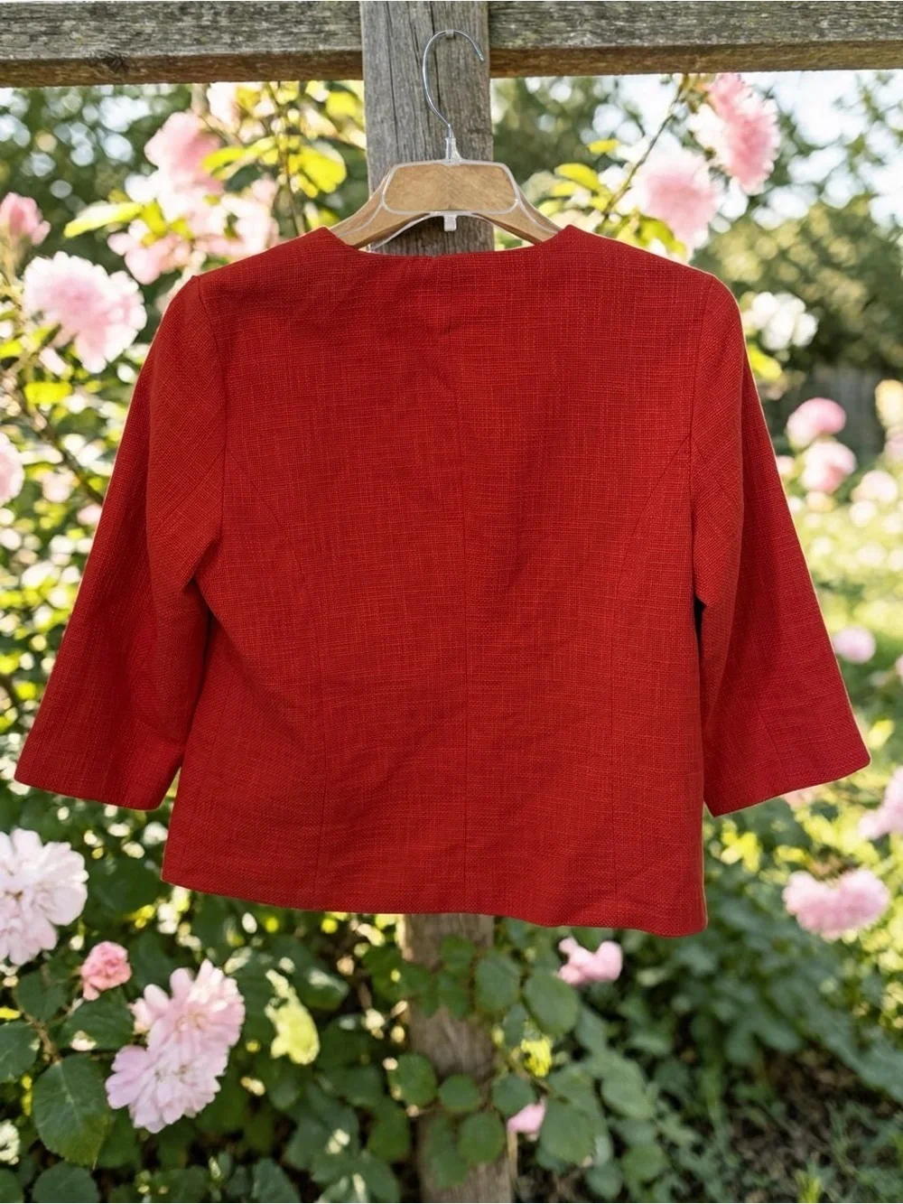 Coldwater Creek Orange Cropped Jacket with Mother of Pearl Decorative Trim